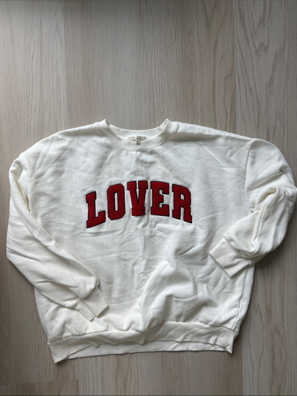 Z Supply Cream 'LOVER' Crewneck Sweatshirt with Red Applique SM